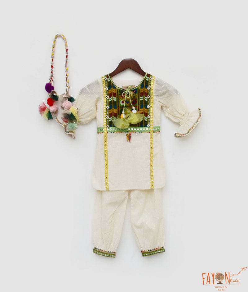 Off white Self Kurti and Salwar for Girls