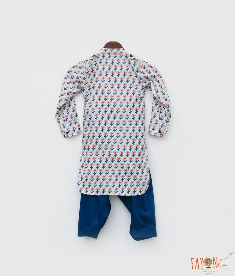 Fayon Kids Orange Flower Boti Print Kurta and Salwar for Boys