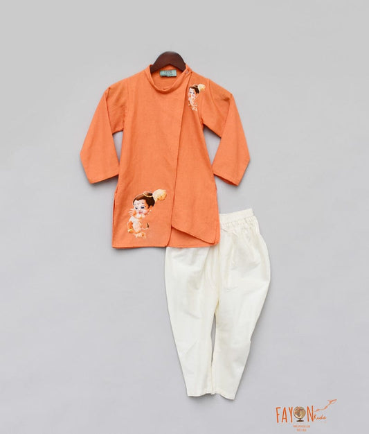 Orange Idol Printed Kurta with Chudidar for Boys