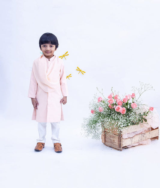 Peach Achkan with Chudidar for Boys