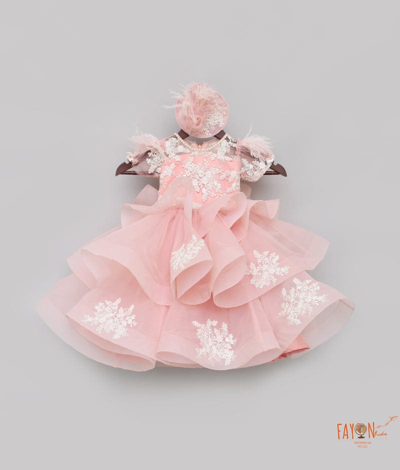 Peach Embroidery Net Gown for Girls