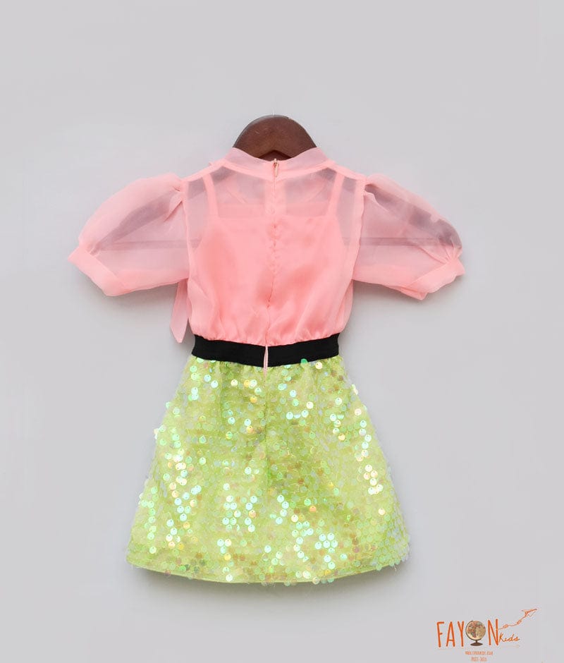 Peach Organza Sequins Dress for Girls