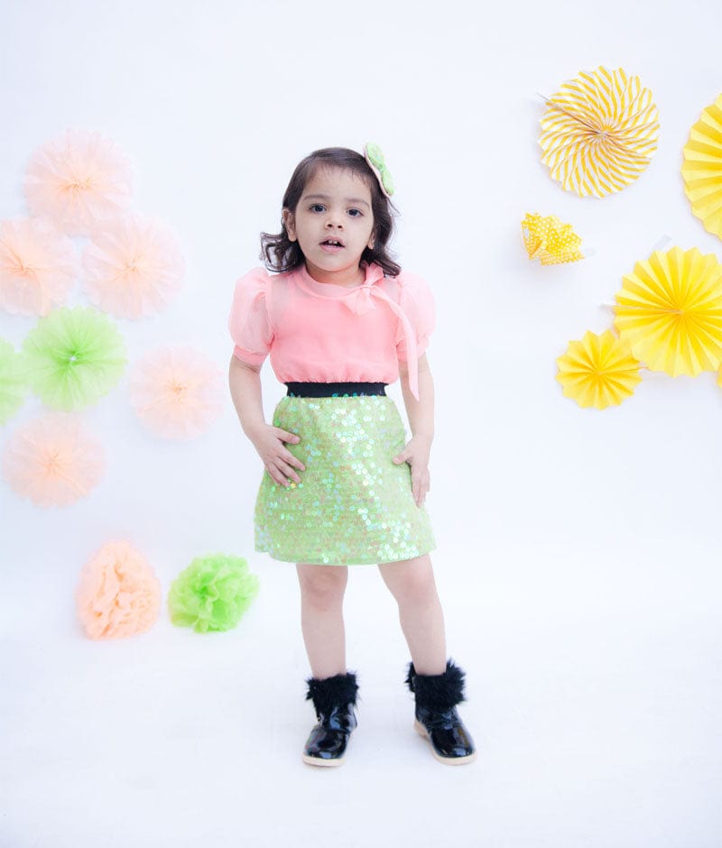 Peach Organza Sequins Dress for Girls