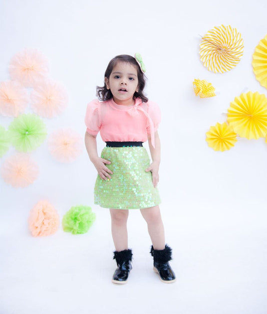 Peach Organza Sequins Dress for Girls