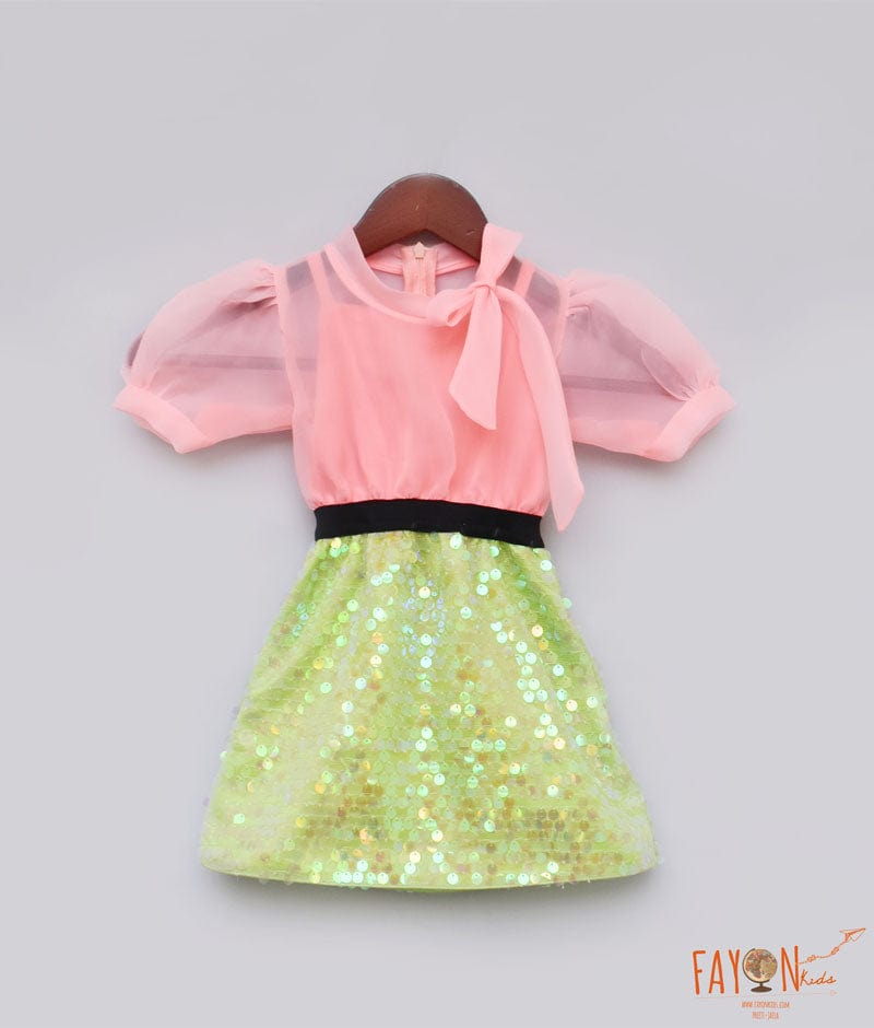 Peach Organza Sequins Dress for Girls