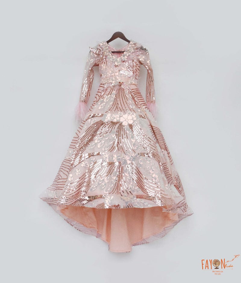 Peach Sequins High Low Gown for Girls