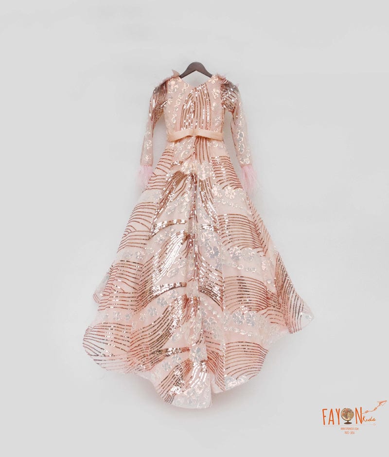 Peach Sequins High Low Gown for Girls