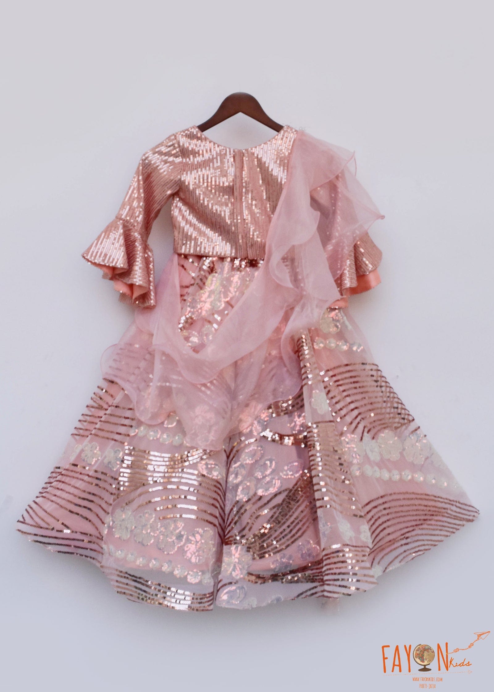 Peach Sequins Lehenga Choli Organza Dupatta for Girls