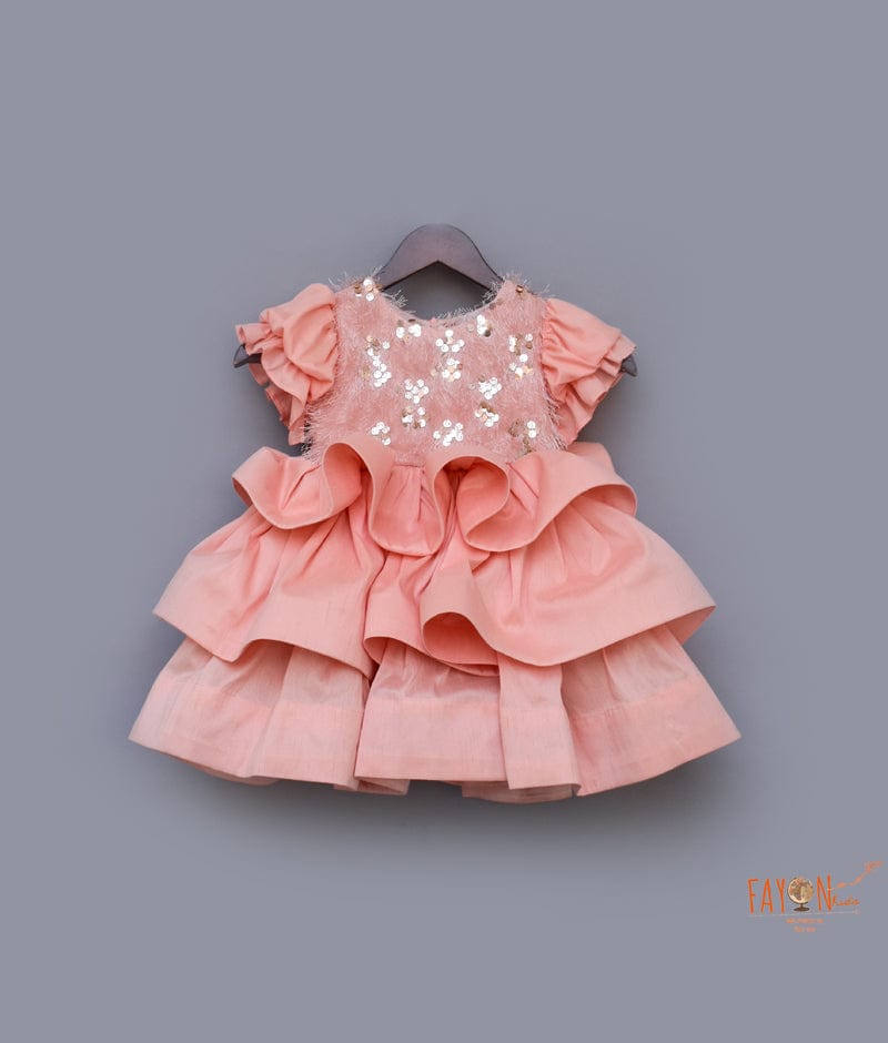 Peach Sequins Tassel Frock for Girls