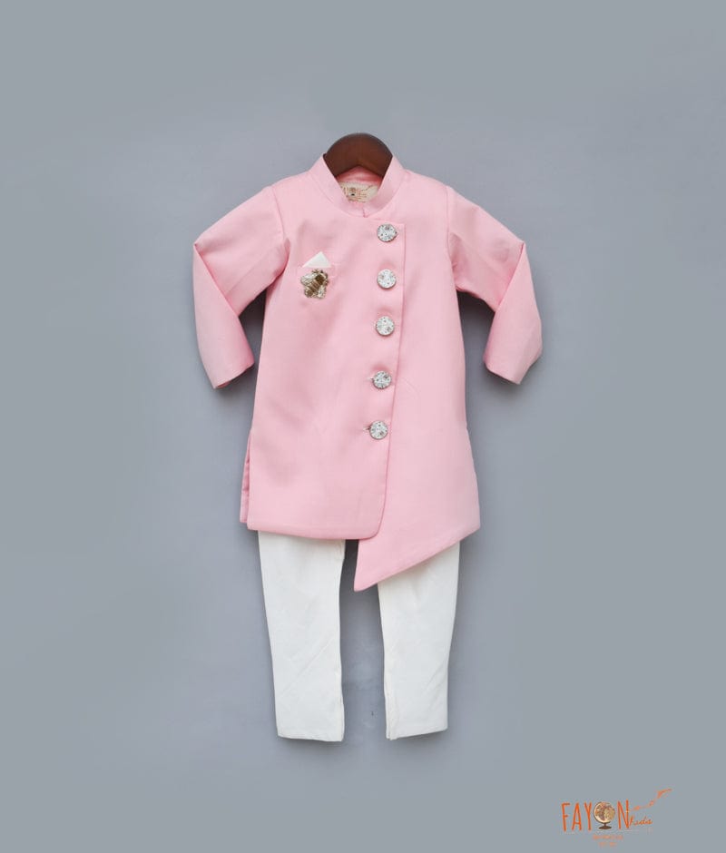 Pink Achkan with Off White Chudidar for Boys