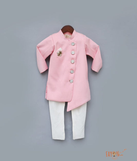 Pink Achkan with Off White Chudidar for Boys