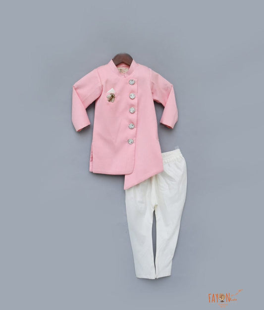 Pink Achkan with Off White Chudidar for Boys