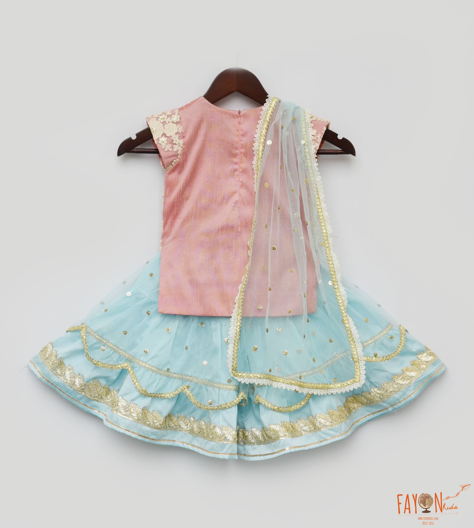 Peach Printed Sharara with Kurti for Girls