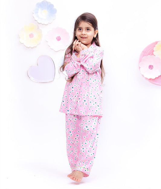Pink Floral Printed Shirt with Pajama for Girls