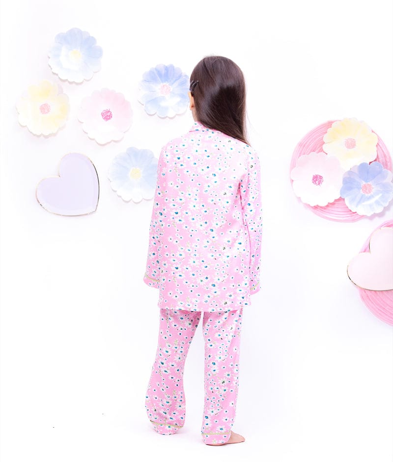 Pink Floral Printed Shirt with Pajama for Girls