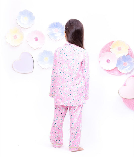 Pink Floral Printed Shirt with Pajama for Girls