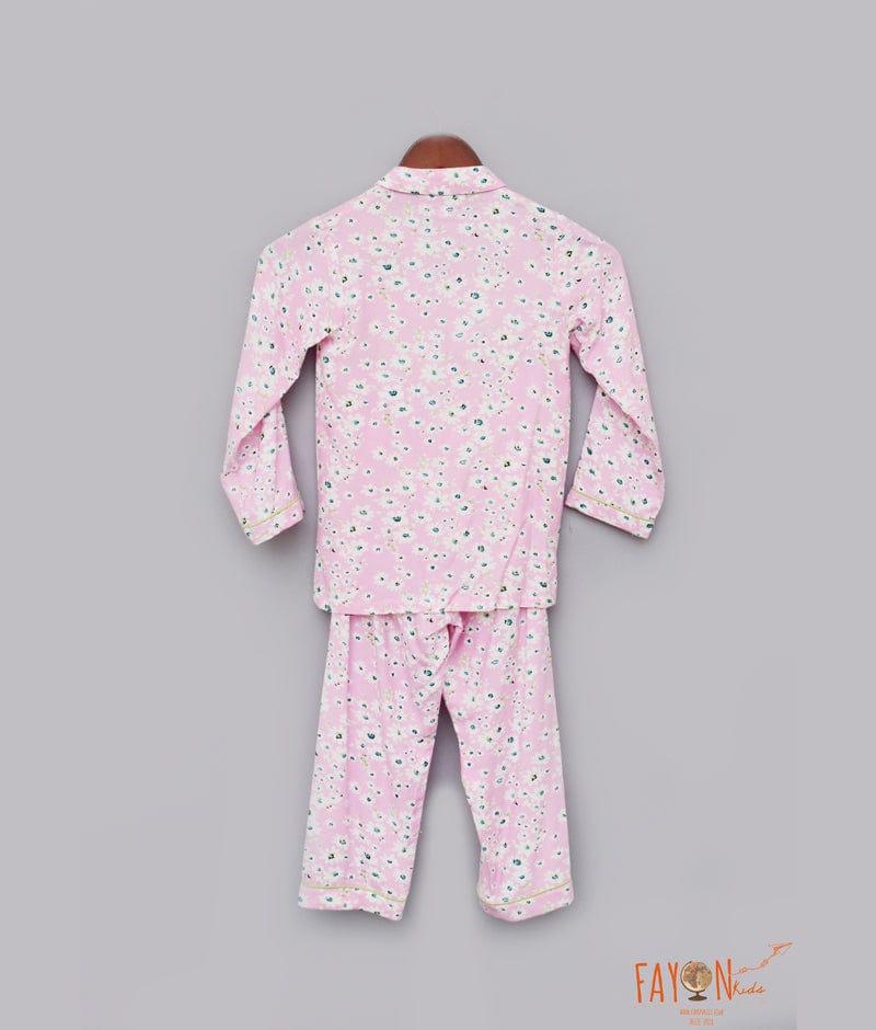 Pink Floral Printed Shirt with Pajama for Girls