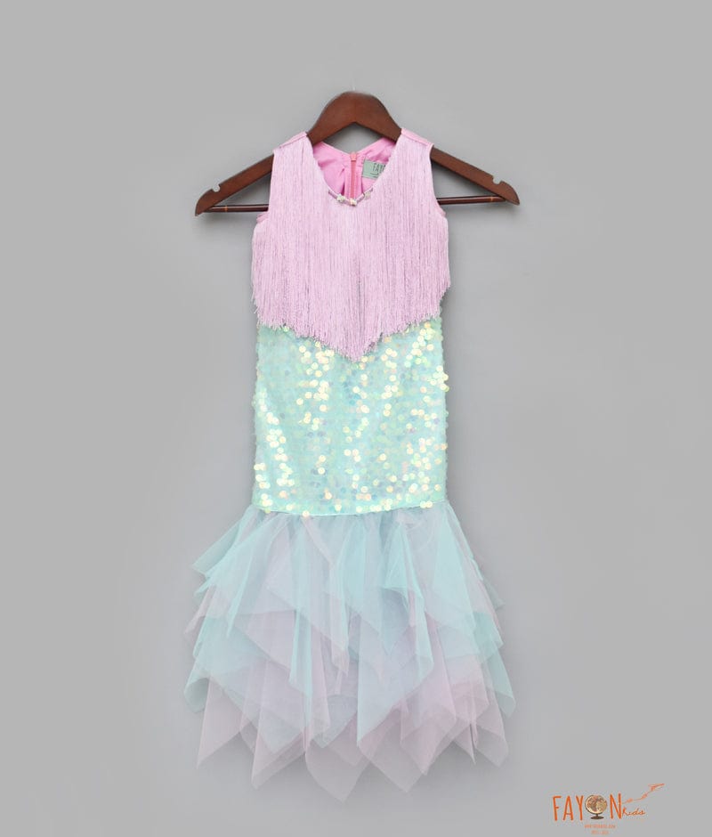Pink Green Mermaid Dress for Girls