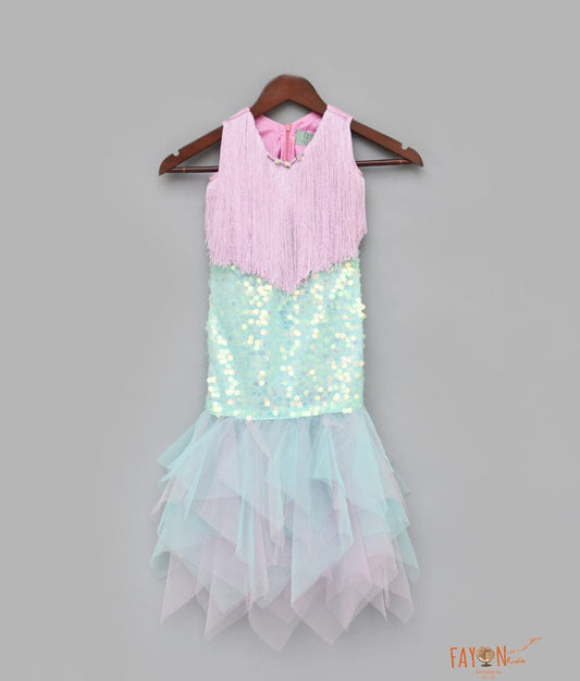 Pink Green Mermaid Dress for Girls