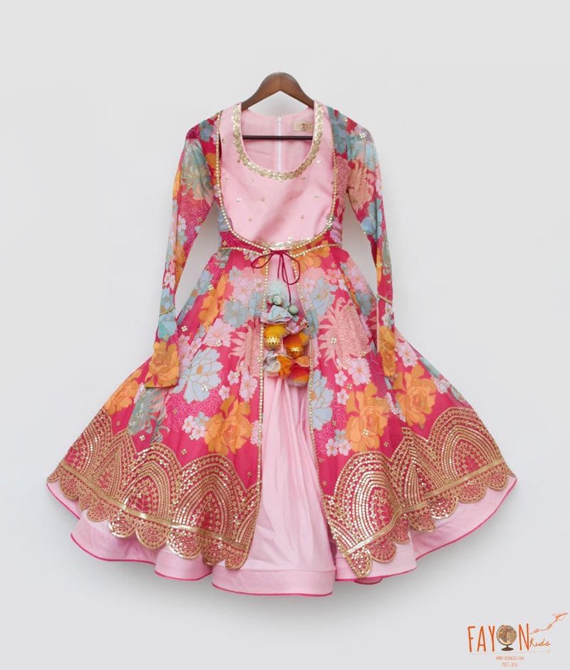 Pink Lehenga Choli Printed Jacket for Girls
