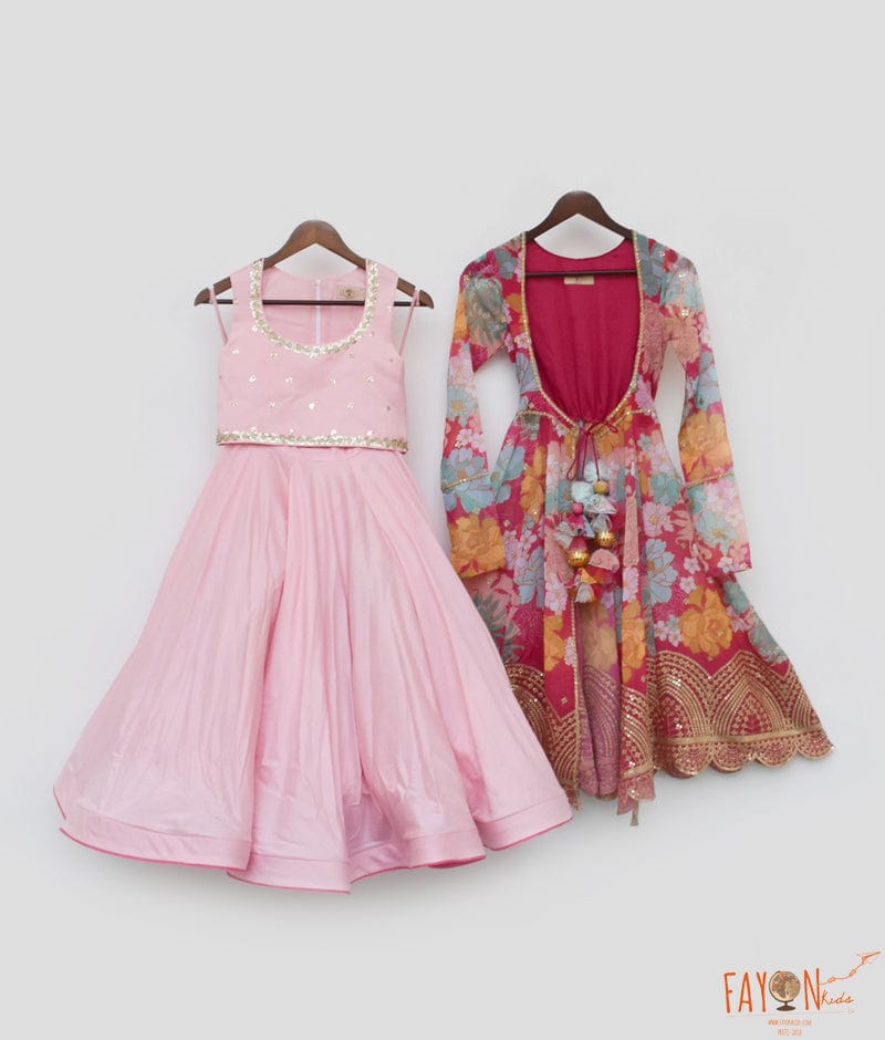 Pink Lehenga Choli Printed Jacket for Girls