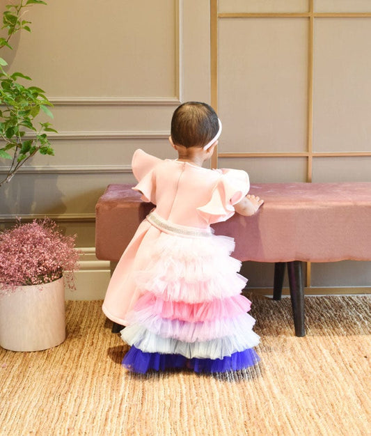Pink Lycra Dress and Net Frills Trail for Girls