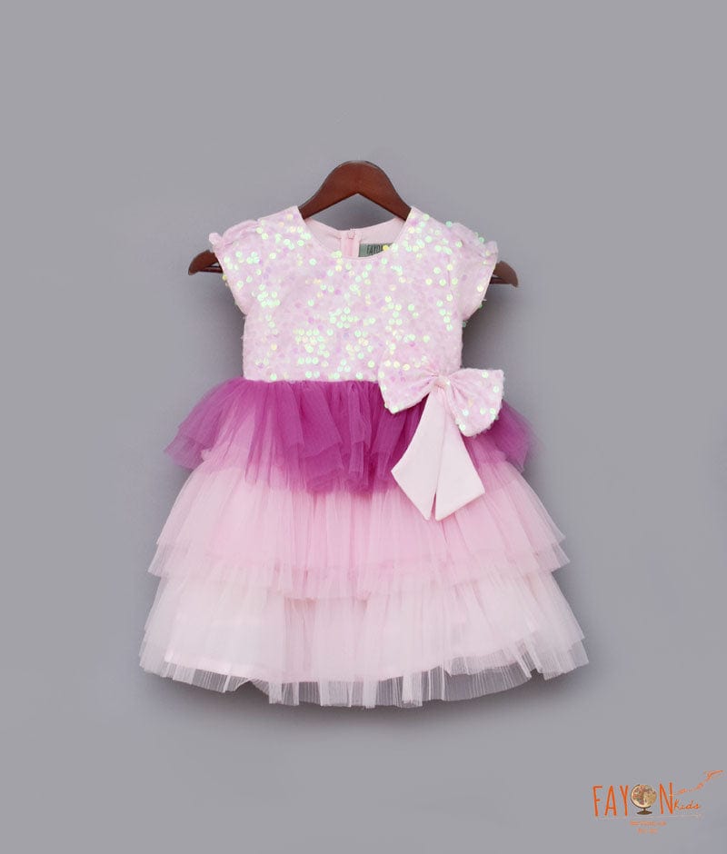 Pink Sequins Net Frock for Girls