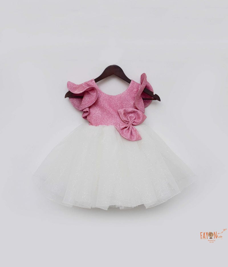 Pink Shimmer White Glitter Net Frock for Girls