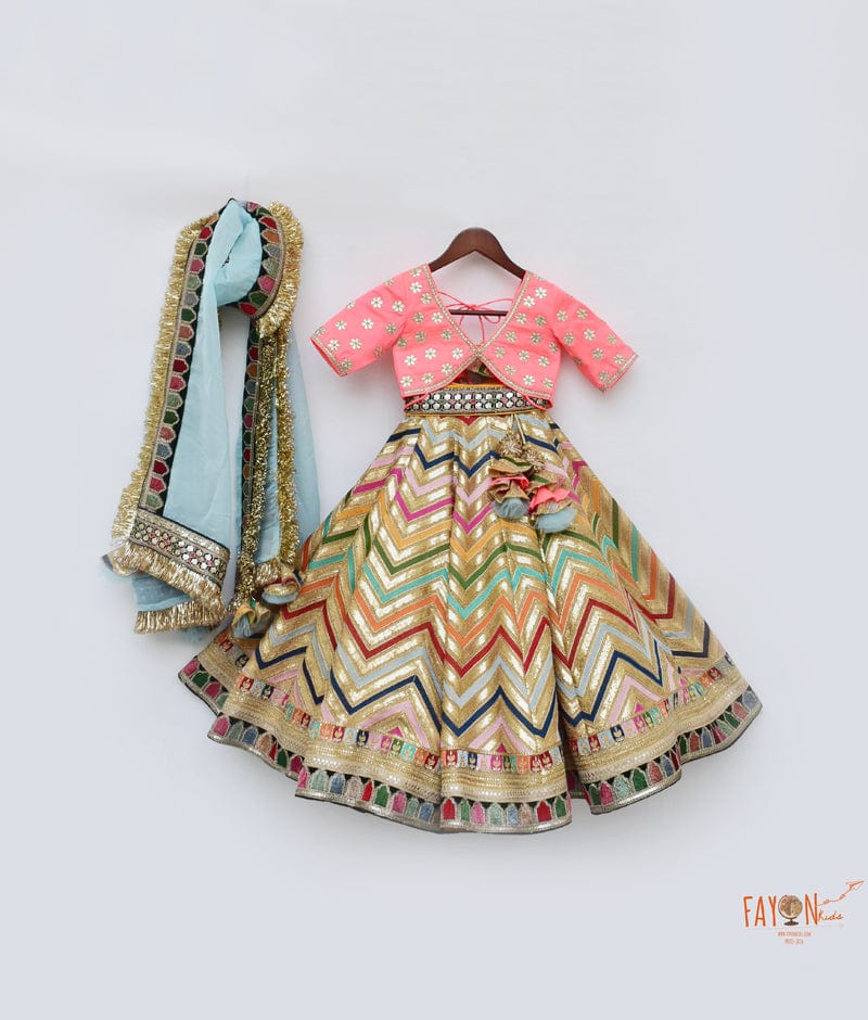 Pink Silk Embroidery Lehenga with Choli Organza Dupatta for Girls