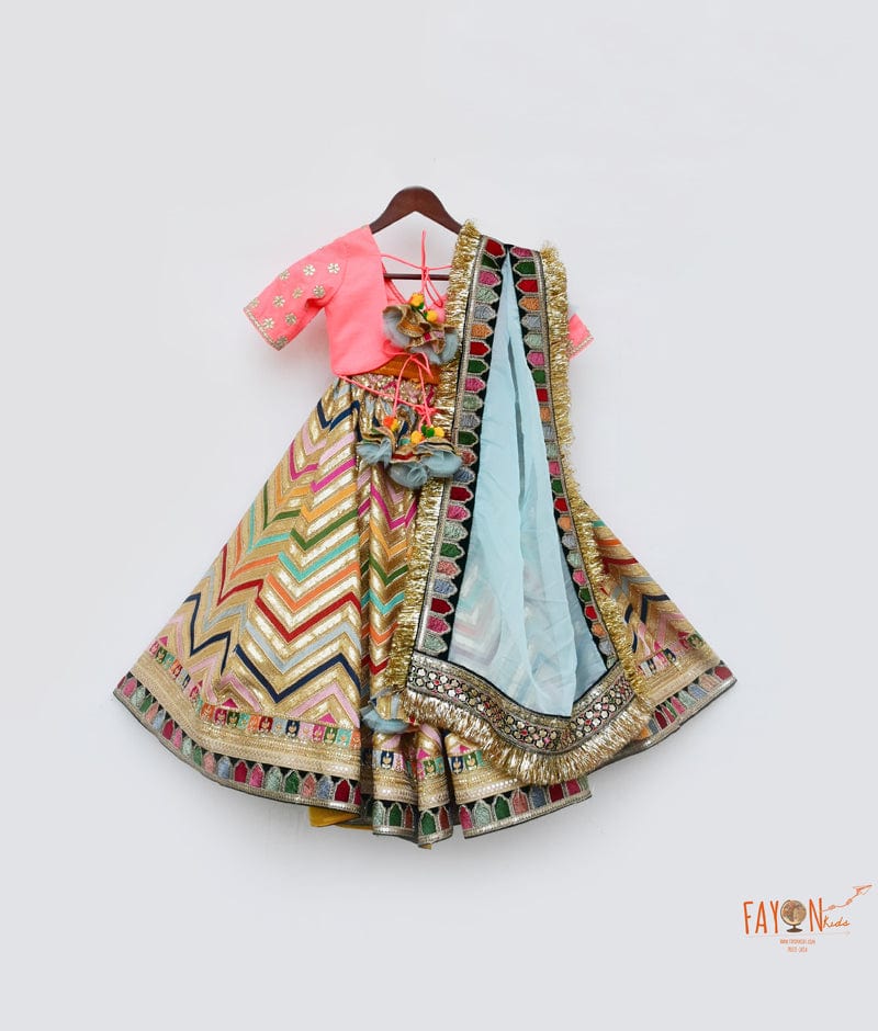 Pink Silk Embroidery Lehenga with Choli Organza Dupatta for Girls