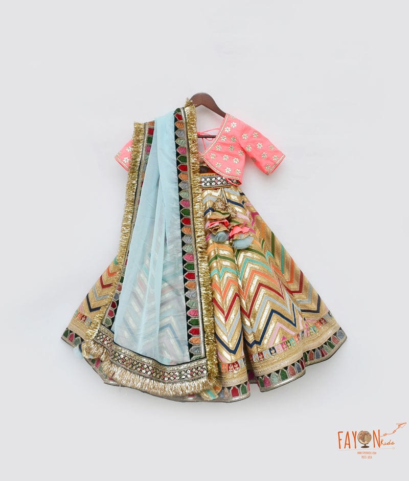 Pink Silk Embroidery Lehenga with Choli Organza Dupatta for Girls