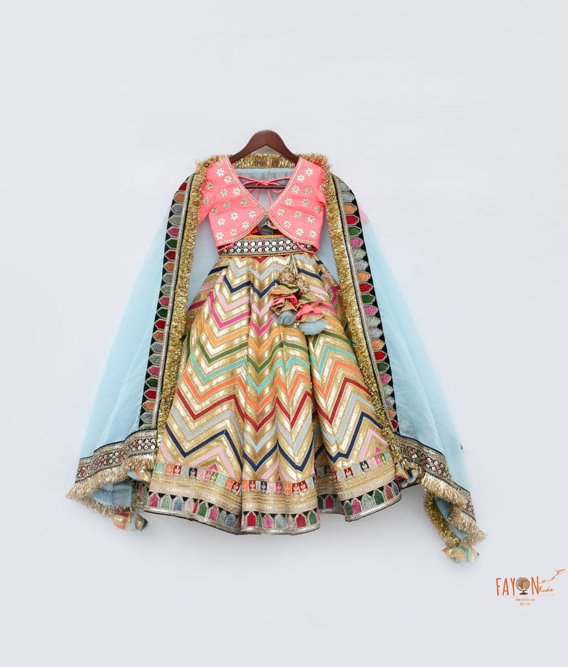 Pink Silk Embroidery Lehenga with Choli Organza Dupatta for Girls