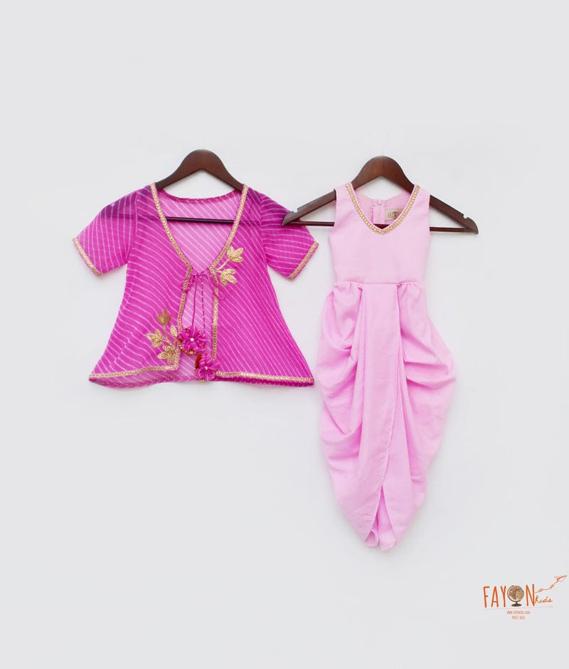 Pink Silk Pink Georgette Jacket Dhoti Set for Girls