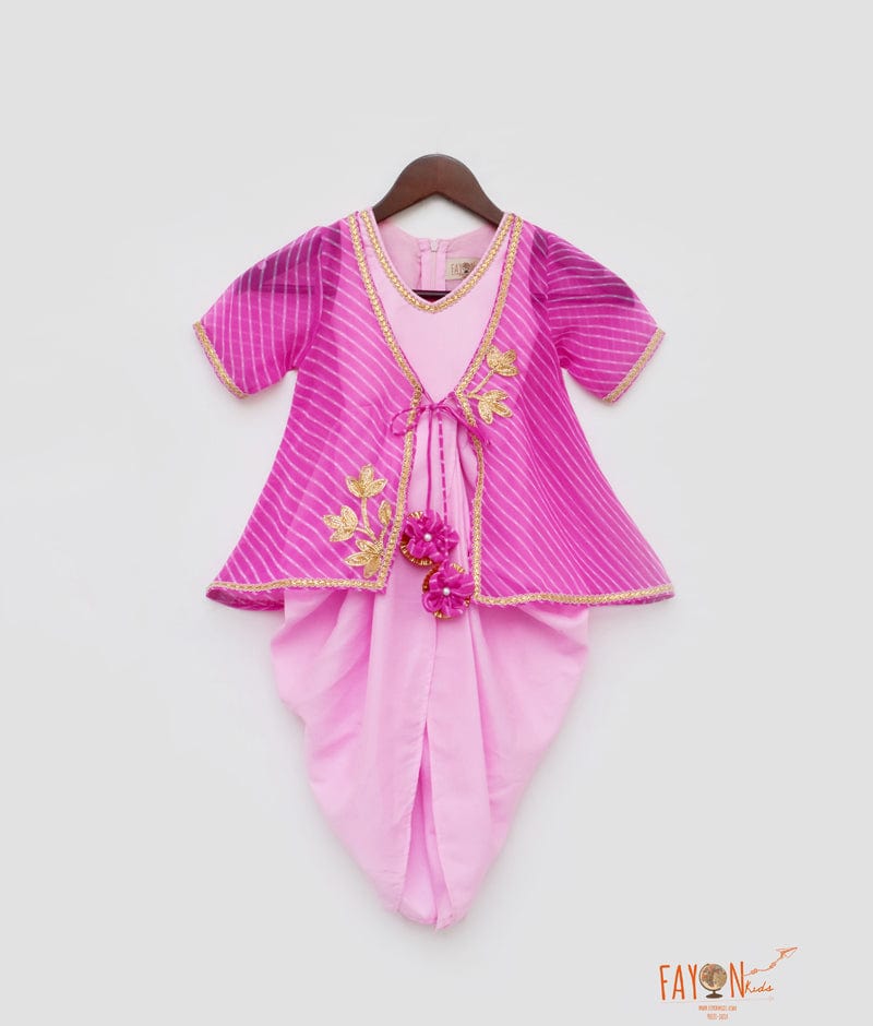 Pink Silk Pink Georgette Jacket Dhoti Set for Girls