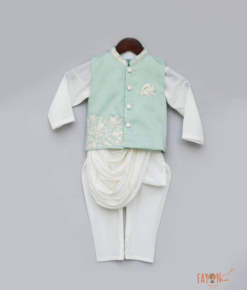 Pista Green Embroidery Nehru Jacket with Kurta Chudidar for Boys