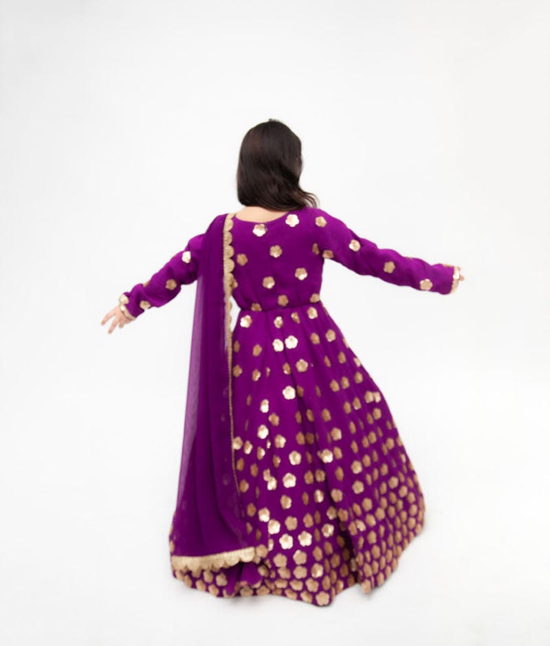 Purple Georgette Sequins Flowers Embroidery Anarkali with Georgette Dupatta for Girls