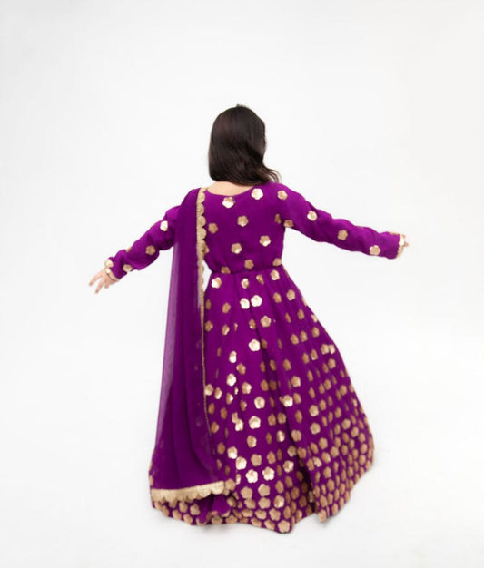 Purple Georgette Sequins Flowers Embroidery Anarkali with Georgette Dupatta for Girls