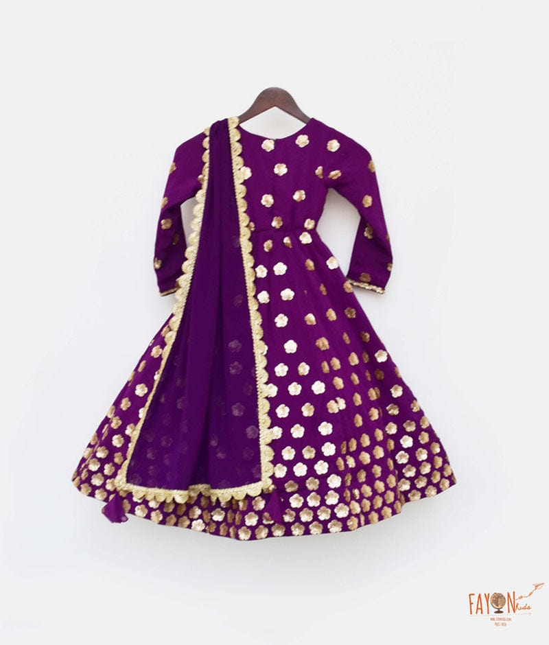 Purple Georgette Sequins Flowers Embroidery Anarkali with Georgette Dupatta for Girls