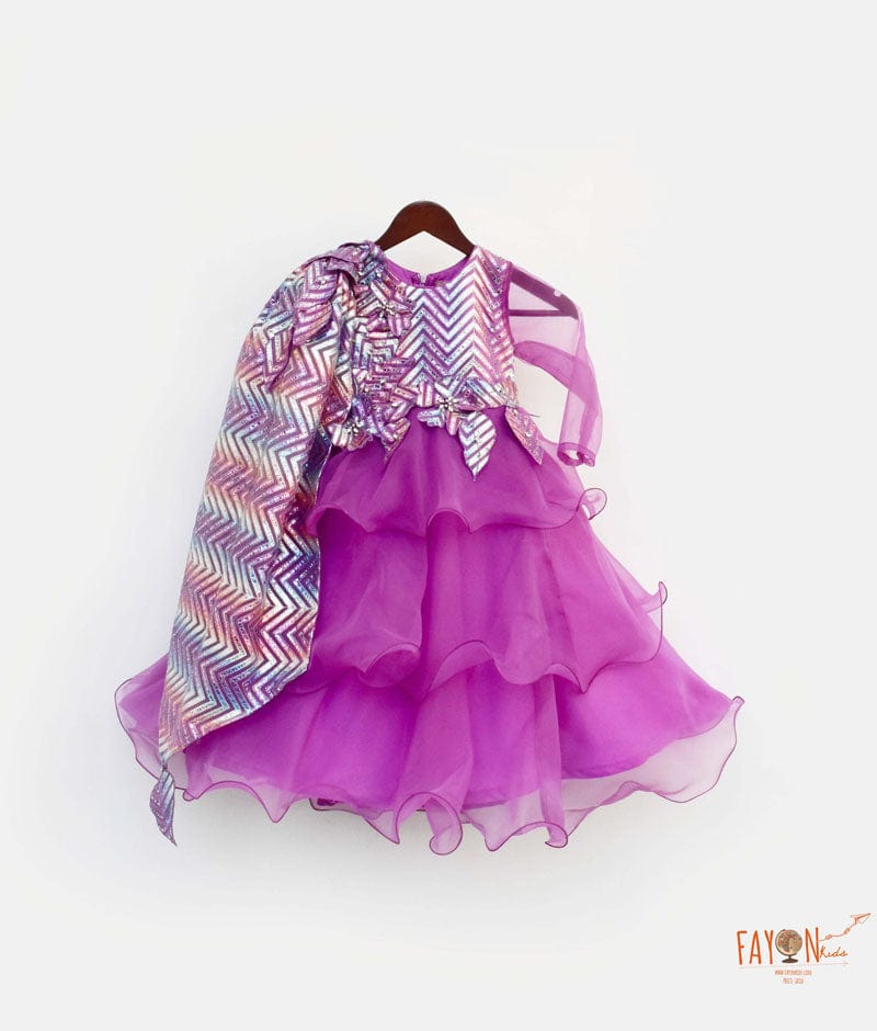 Purple Organza Zig Zag Gown for Girls