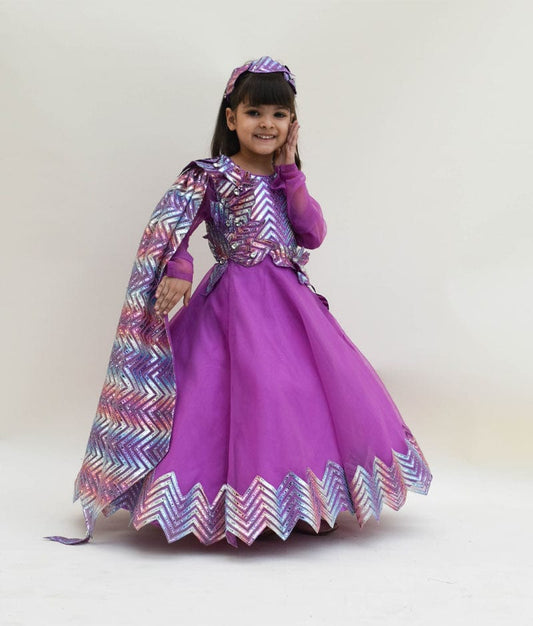 Purple Organza Zig Zag Gown for Girls