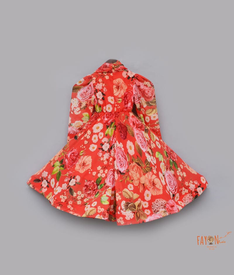 Red Floral Gown for Girls