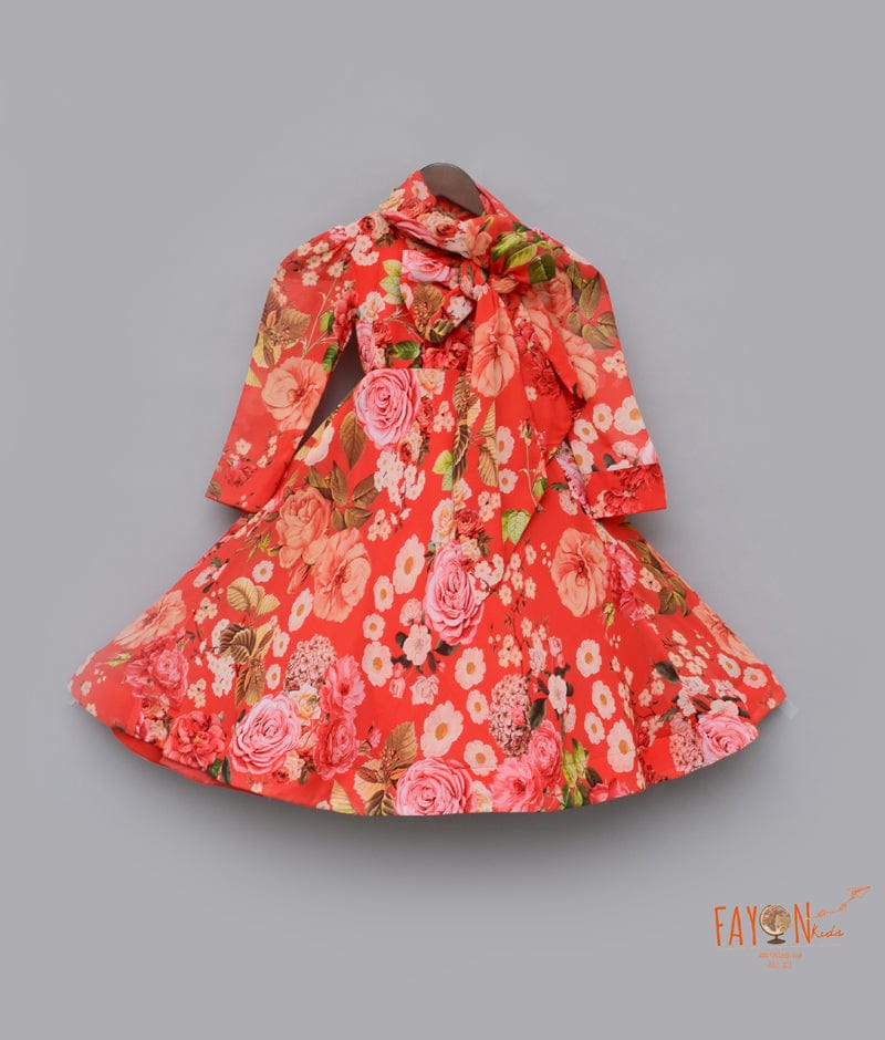 Red Floral Gown for Girls