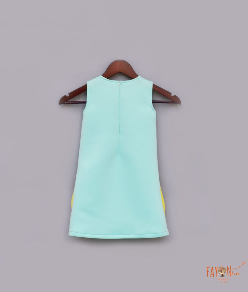 Sea Green Lemon Yellow Lycra Dress for Girls