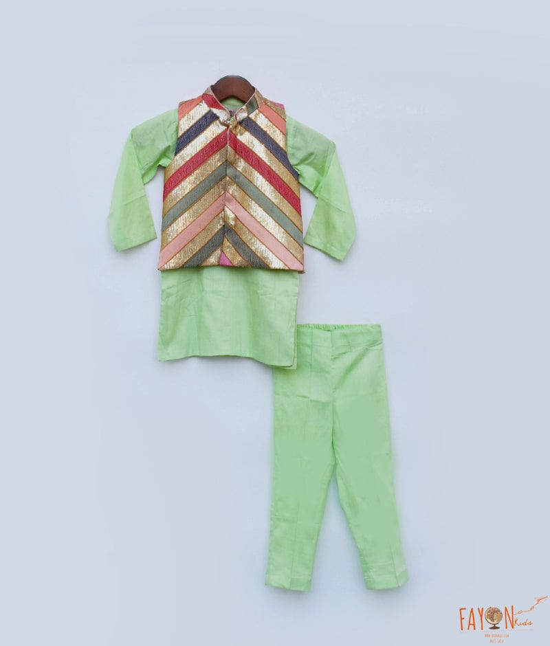 Sequins Embroidery Nehru Jacket Green Kurta Pant for Boys
