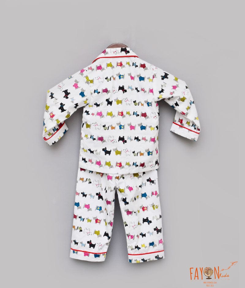 White Puppy Printed Shirt with Pajama for Boys