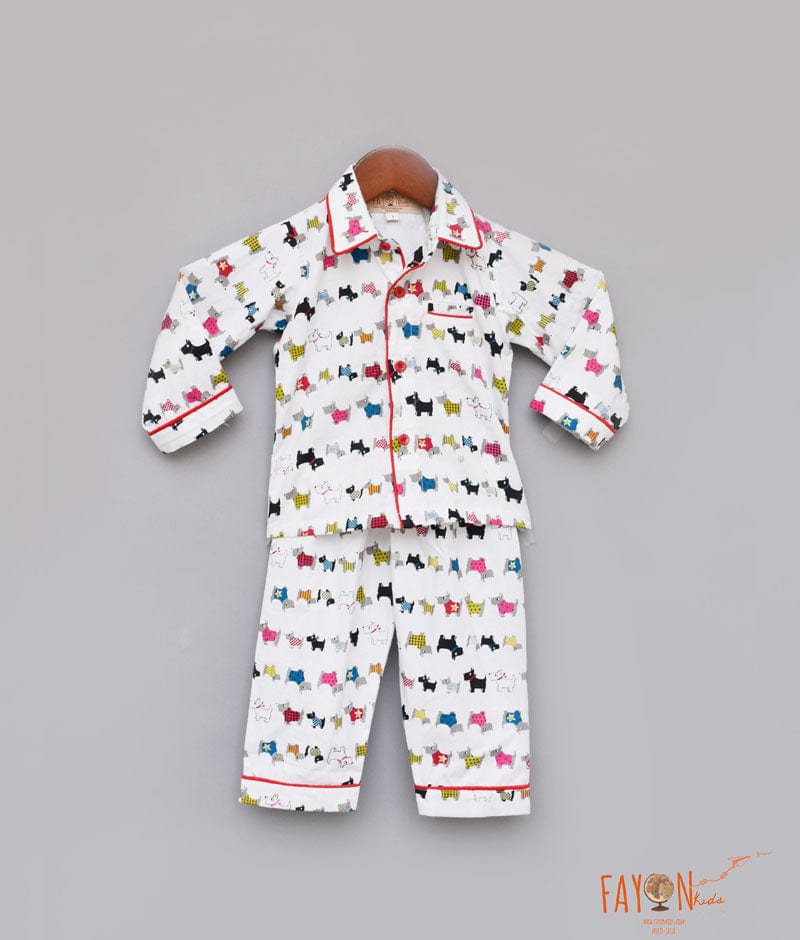 White Puppy Printed Shirt with Pajama for Boys