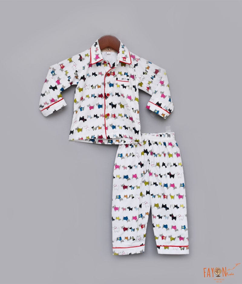 White Puppy Printed Shirt with Pajama for Boys