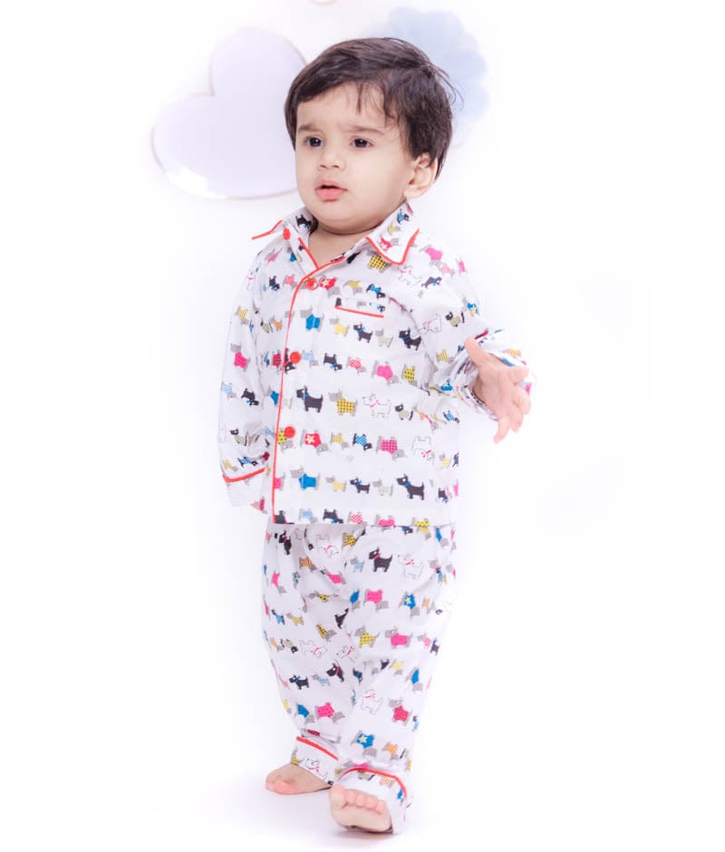 White Puppy Printed Shirt with Pajama for Boys