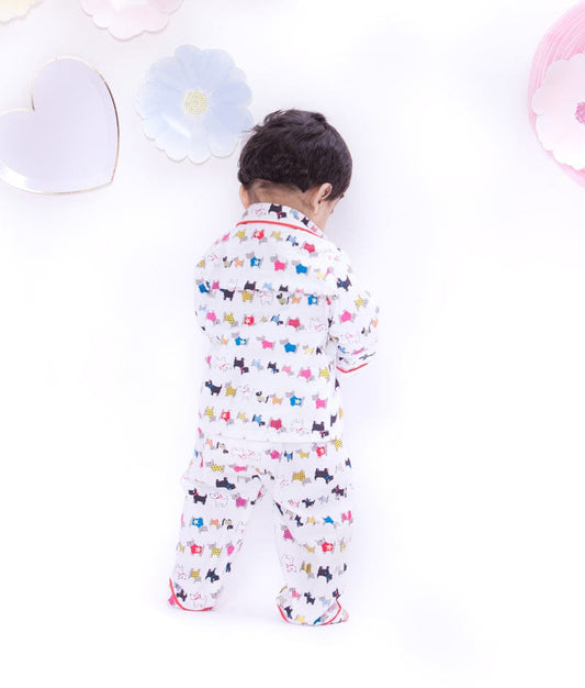 White Puppy Printed Shirt with Pajama for Boys