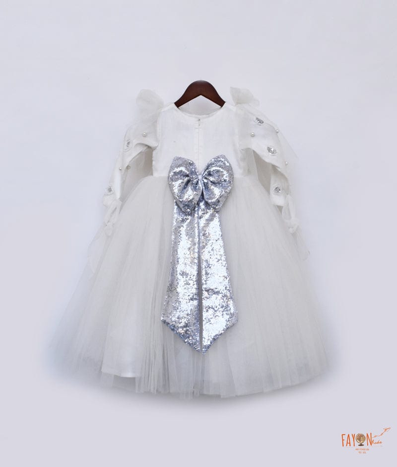 White Sequins Flower Gown for Girls